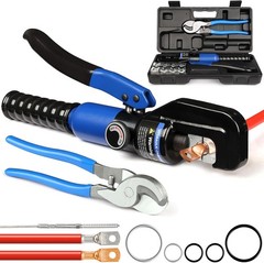 10 Ton Hydraulic Crimping Tool with 9 Hex Dies, Battery Cable Crimper 12&ndash;2/0 AWG