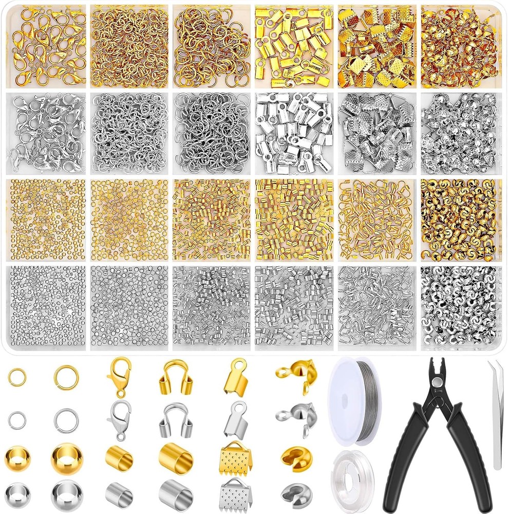 2384Pcs Jewelry Making Crimp Beads Kit, Features Covers, Tubes, Clasps, Pliers,