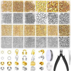 2384Pcs Jewelry Making Crimp Beads Kit, Features Covers, Tubes, Clasps, Pliers,