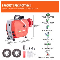 VEVOR Drain Cleaner Machine 120FT x 7/8&Prime; 420W Sewer Snake Auger Manual Feed