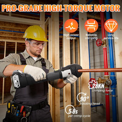 Pro Press Tool, 18V Electric Crimping Tool with 3 Jaws | 1/2&Prime; 3/4&Prime; 1&Prime; US Standar