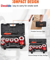 Ratchet Pipe Threader Kit with 6 Dies, 1/4&Prime; NPT to 1-1/4&Prime; NPT Ratcheting Pipe Th