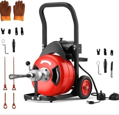 75Ft Drain Cleaning Auger Machine Wheel 1/2in Auto-Feed Snake Plumber Tool Pipe