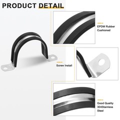 14Pcs 48mm(1-7/8&Prime;) Stainless Steel Rubber 2 Hole U-Tube Strap Clamp, Black