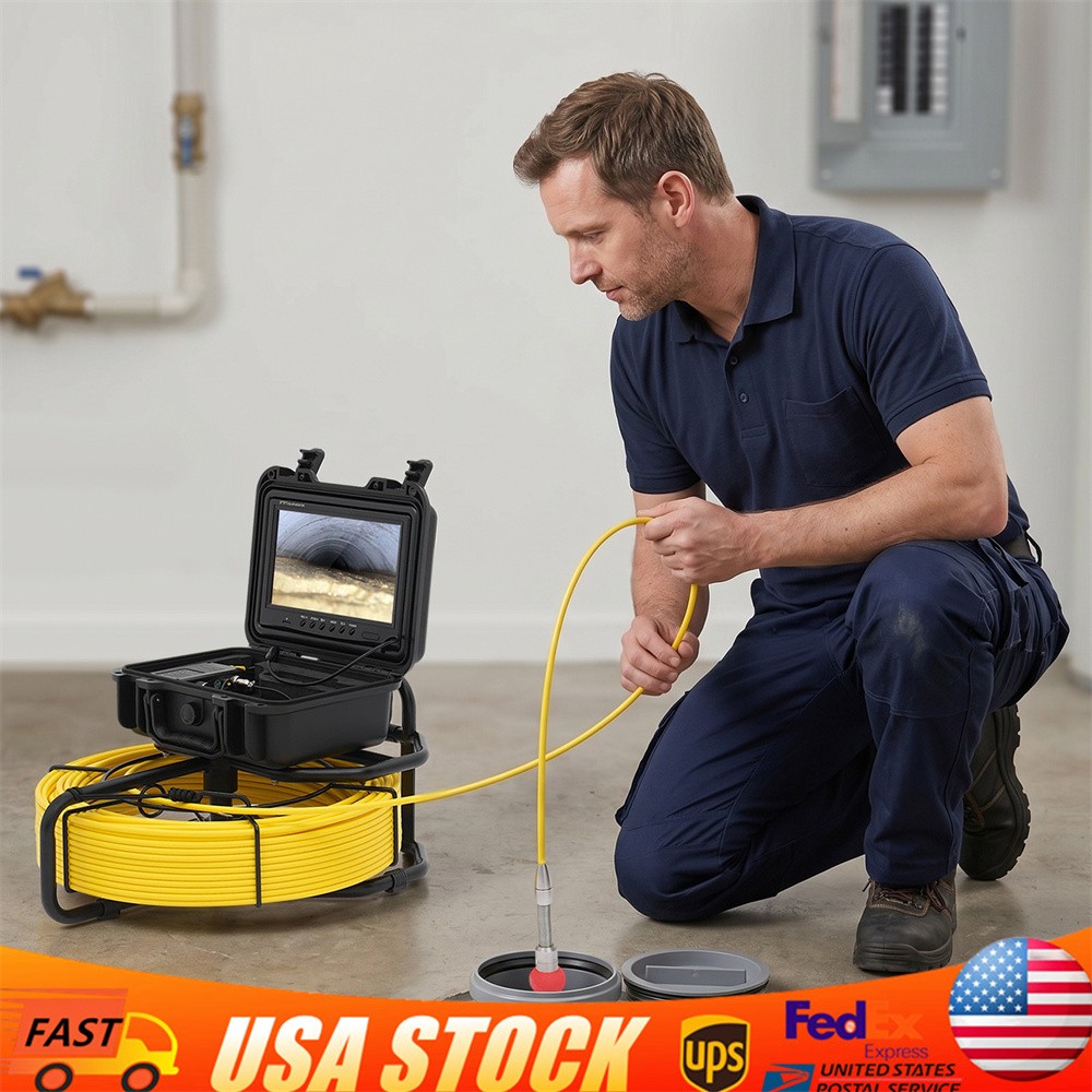 200ft/60m 9&Prime; Monitor Drain Sewer Camera Pipe Inspection Camera HD 1200TVL NEW