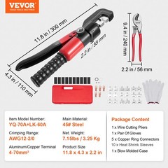 VEVOR Crimping Tool Battery Lug Hydraulic Crimper AWG12-2/0 Terminal with Pliers