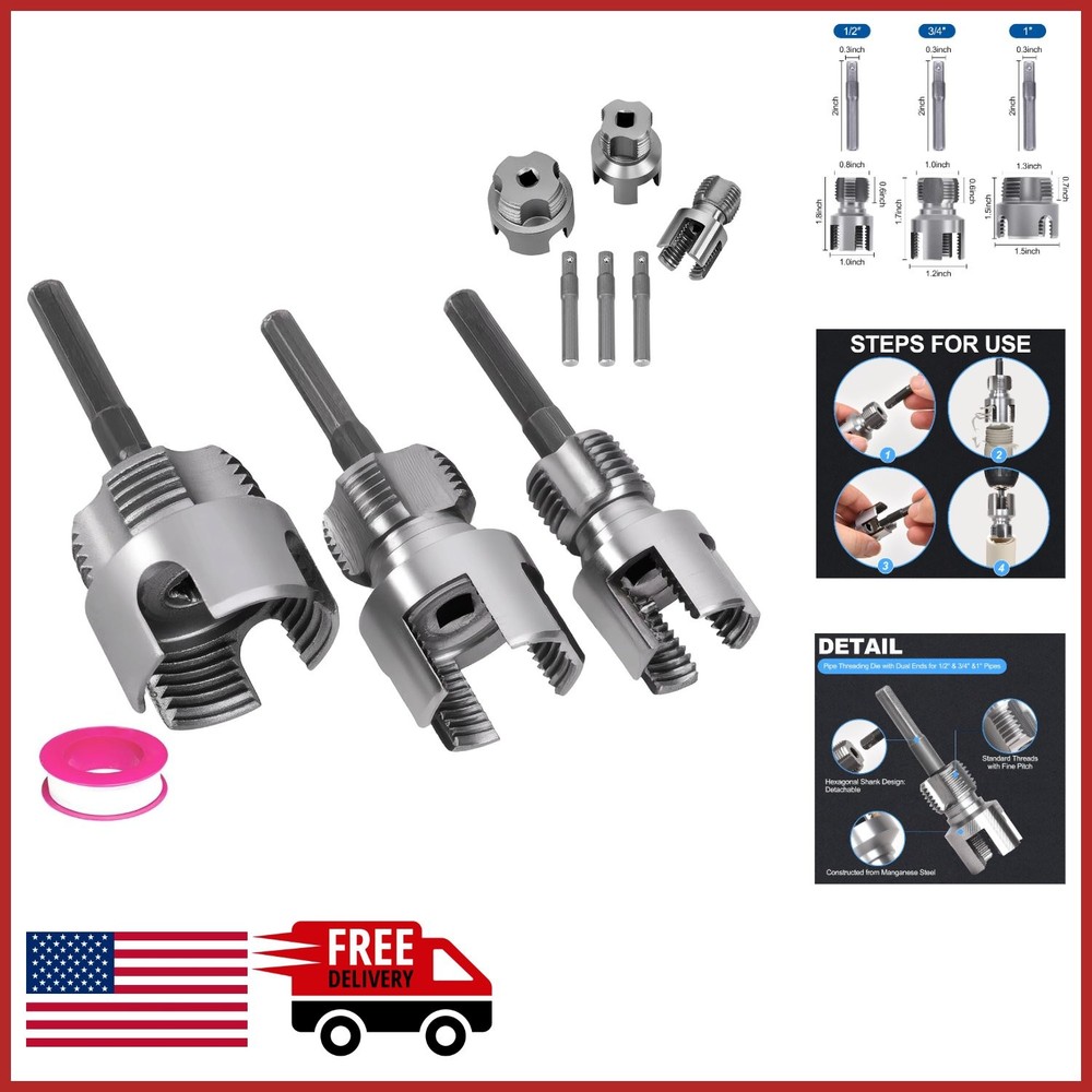 3PCS Pipe Threading Tool Kit for PVC Plastic Pipes &ndash; Drill-Powered Efficiency