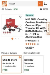 Milwaukee Tool 2870-22 M18 Fuel Compact Pipe Threader With One-Key Kit With Dies