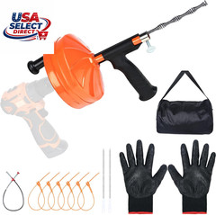 50 Ft Drain Auger, Manual or Drill Powered Plumbing Snake with Gloves