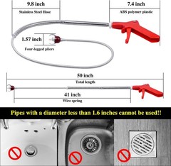 50 Inch Toilet Snake Drain Auger Cleaner Tool Upgraded Grabber Unclogger Clog