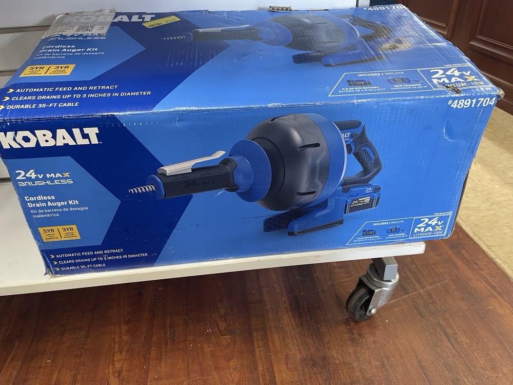 New Kobalt 24v Cordless Drain Auger Kit with 85 Watt Battery & Charger 4891704