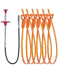 Sink Drain Clog Remover 7pc Hair Snake Tool Kit Flexible Plumbing Cleaner Set
