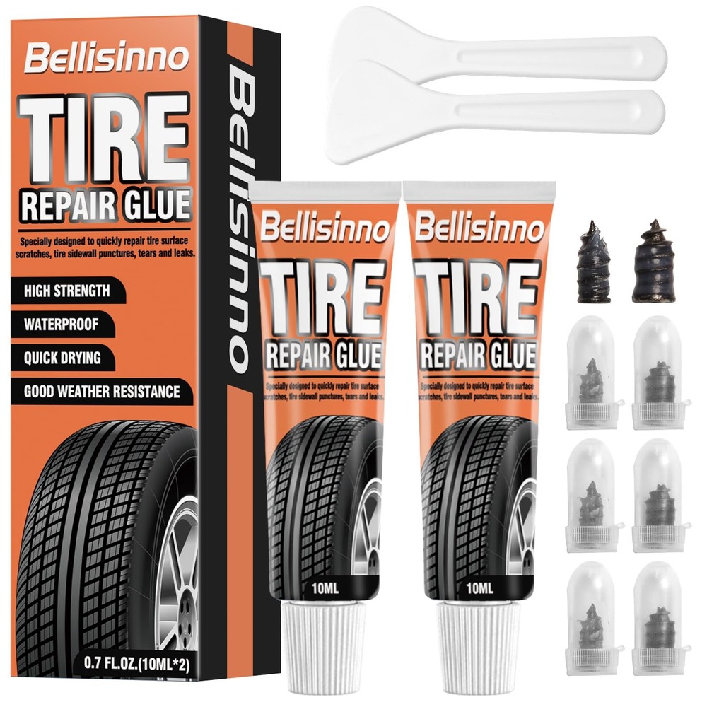 Tire Repair Glue, Sidewall Rubber Cement Kit, Two Sizes Nail, Suitable for Bike
