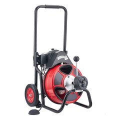 Portable Drain Cleaning Machine &mdash; 50ft Solid Steel Cable, Wheels, Foot Control