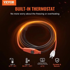 Pipe Heating Cable, 6FT 7W/FT Heat Tape for Pipes with Built-in Thermostat, Wate