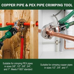 Pro Press Copper and PEX Pipe Crimper Kit, 8 Dies Set for 1/2&Prime;, 3/4&Prime;, 1&Prime; Copper