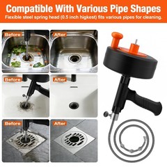 25FT Drain Auger Snake Tool &ndash; Manual & Drill Powered Hair Removal Cleaner for Si