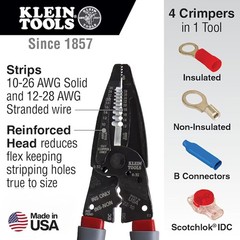 Klein Kurve 1019 Wire Stripper, Crimper, Cutter Tool &ndash; Made in USA, Gray/Red