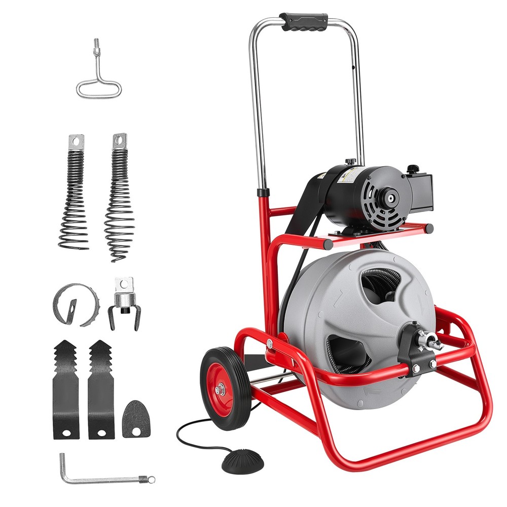 VEVOR Drain Cleaner Machine 75 FT x 3/8 Inch Manual Feed Sewer Auger 6 Cutters