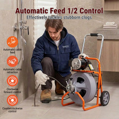 75FT x 1/2 In Drain Cleaner Machine, 2&Prime;-4&Prime; Pipes Auto Feed Electric Drain Auger