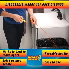 FlexiSnake Drain Weasel Sink Snake Handle + 5 Refill Wands, Orange/Yellow