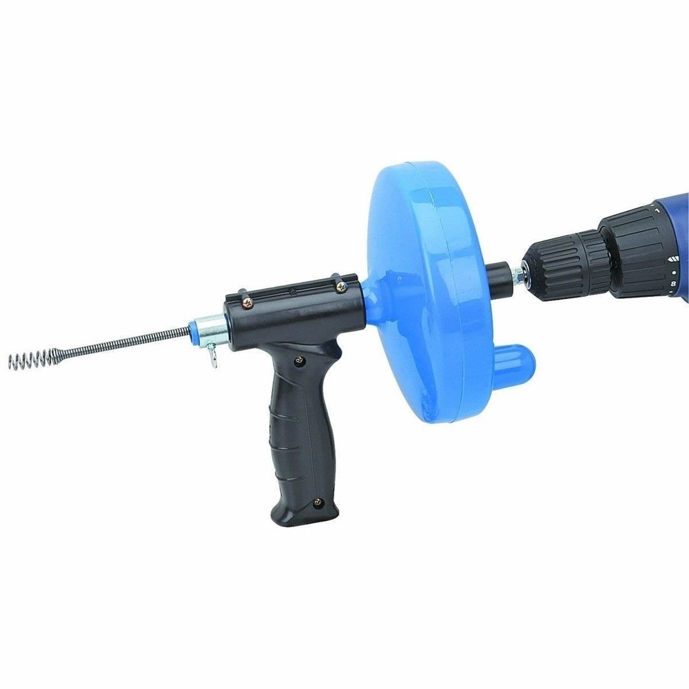 Hand Crank Or Drill Operated Powered Plumbing Drain Cleaner Snake Cable Blue