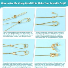 1200 Pcs Gold Crimp Beads Kit, Jewelry Making Supplies Include Crimp Covers, Cri