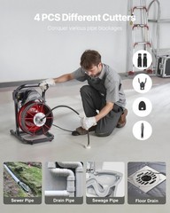 VEVOR Drain Cleaner Machine Drain Auger 75FT x 1/2 Inch Manual Feed & 4 Cutters