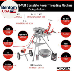 15682 Model 300 Power Drive Complete, 38 RPM Pipe Threading Machine with 1/2-Inc