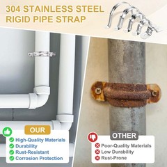 6Pcs 50mm(2&Prime;)304 Stainless Steel Rigid Pipe Strap with Screws, Silver