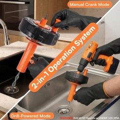 Drain Snake Hair Clog Remover with Drill Adapter, 33ft Orange-Black