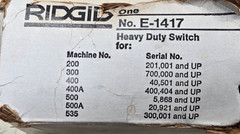 RIDGID 44505 E 1417 Replacement Switch Forward/ Reverse NOS NEW