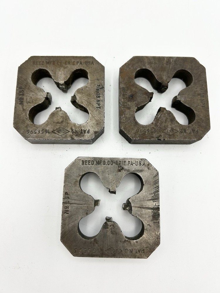 Set Of 3 Reed 3/8&rdquo; Pipe Die 1S 2-1/2&rdquo; x 2-1/2&rdquo; Block Pipe Threader
