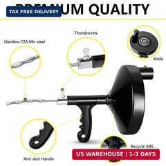 Drainsoon Drain Auger 25 Ft with Gloves, Plumbing Snake Drain Auger Hair Clog Re