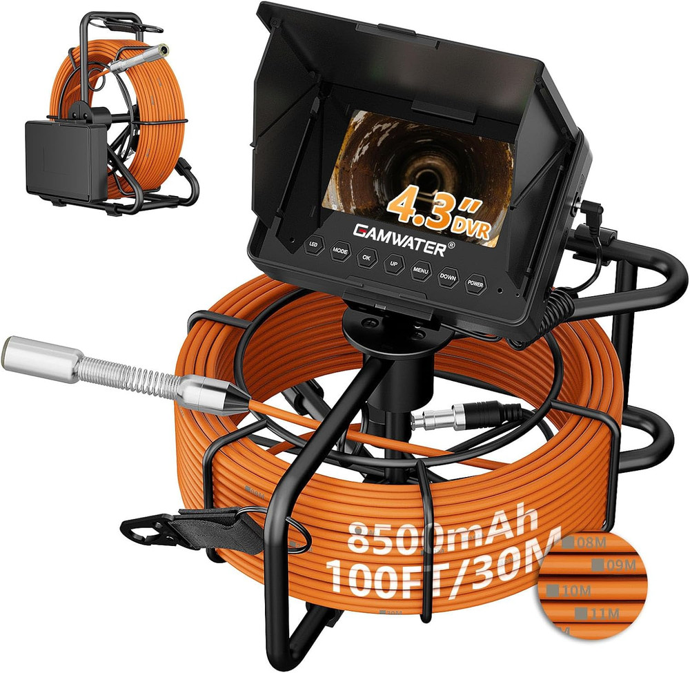 100Ft Sewer Camera with DVR, 4.3&Prime; Screen, 32GB Card & 8500mAh Battery