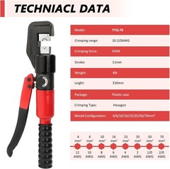 Hydraulic Crimping Tool 45KN Battery Cable Crimper Tool with 8 Dies | Heat-Treat