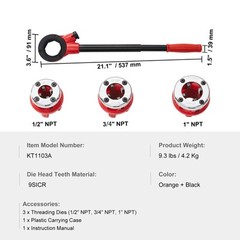 VEVOR Ratchet Pipe Threader Kit Pipe Threading Tool 1/2&Prime; NPT, 3/4&Prime; NPT, 1&Prime; NPT