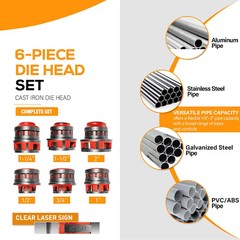 36475 12-R Manual Exposed Ratchet Pipe Threader Set W/6 NPT Die For 1/8&Prime;-2&Prime; Pipe