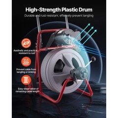 Uimoso Drain Cleaning Machine 100FT x1/2 Inch with Auto Feed, Wheels & 8 Cutters