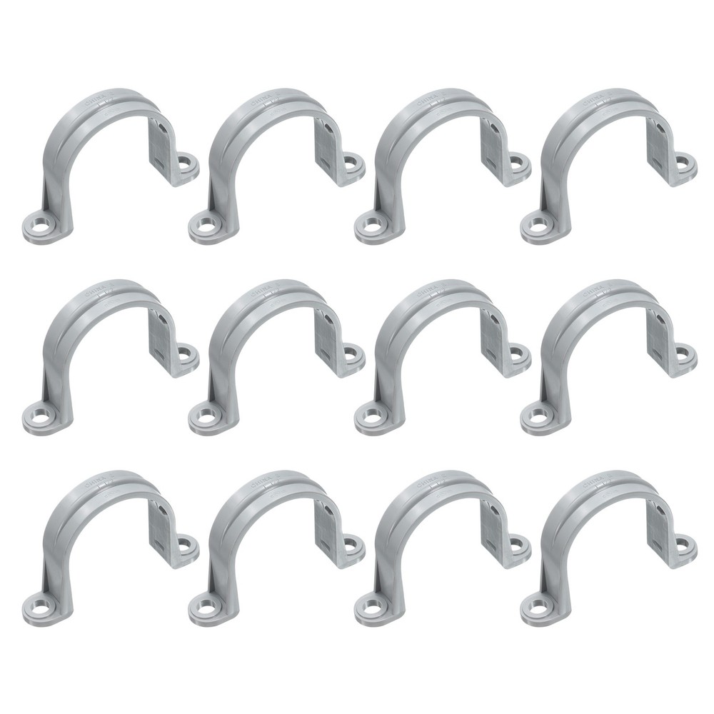 12Pcs 1-1/2 Inch PVC Pipe Straps, 2 Hole Conduit Pipe Clamps Supports, Gray