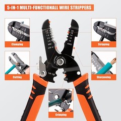 5-In-1 Professional Wire Stripper Tool, Crimpers & Cutters for 10-20 AWG, Orange