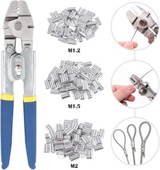 Up to 2.2mm Wire Rope Crimping Tool with 150Pcs 3 Size Aluminum Double Barrel Fe