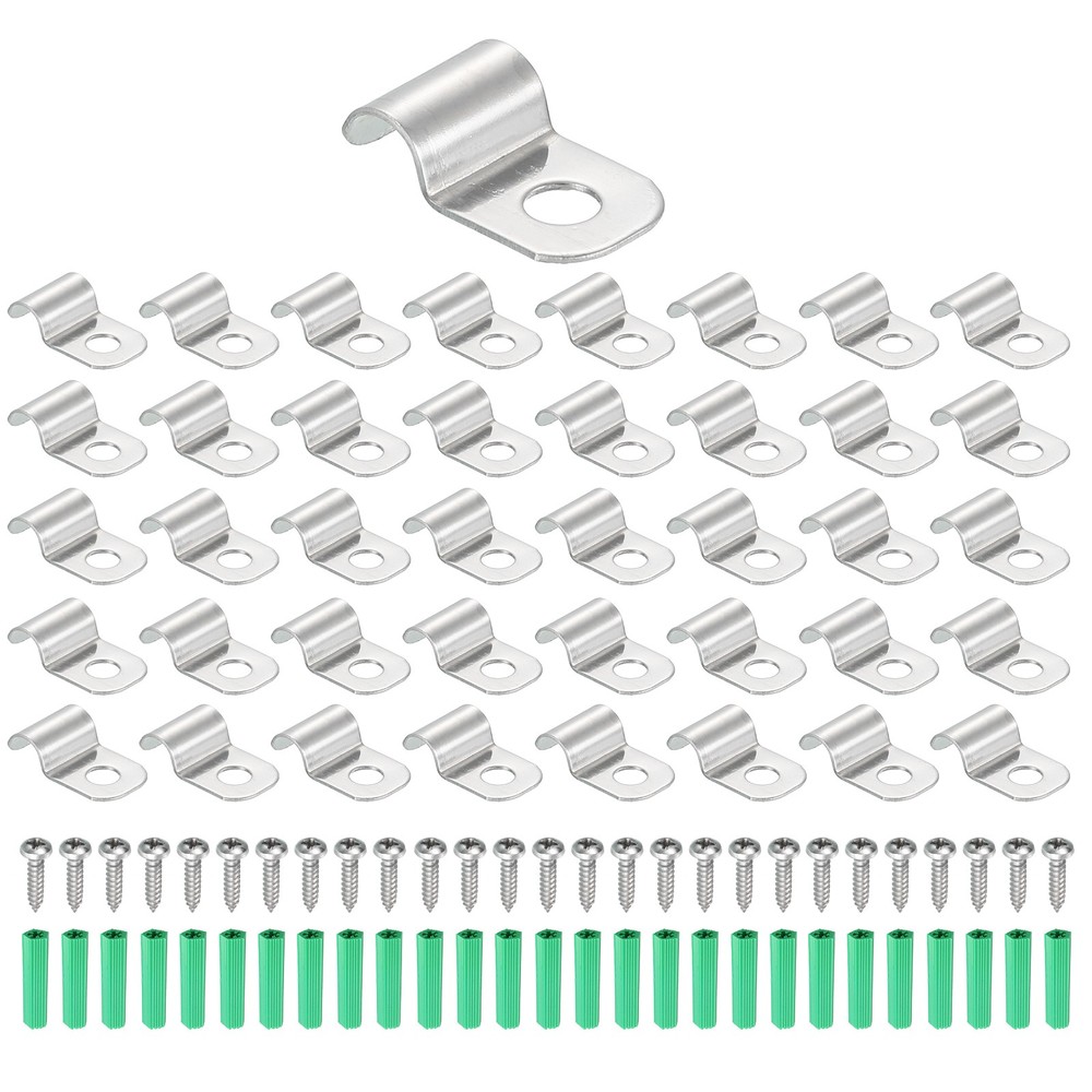 60Pack Stainless Steel Pipe Strap Fit for 3/16in(5mm) Cable U Shape Strap Clamp