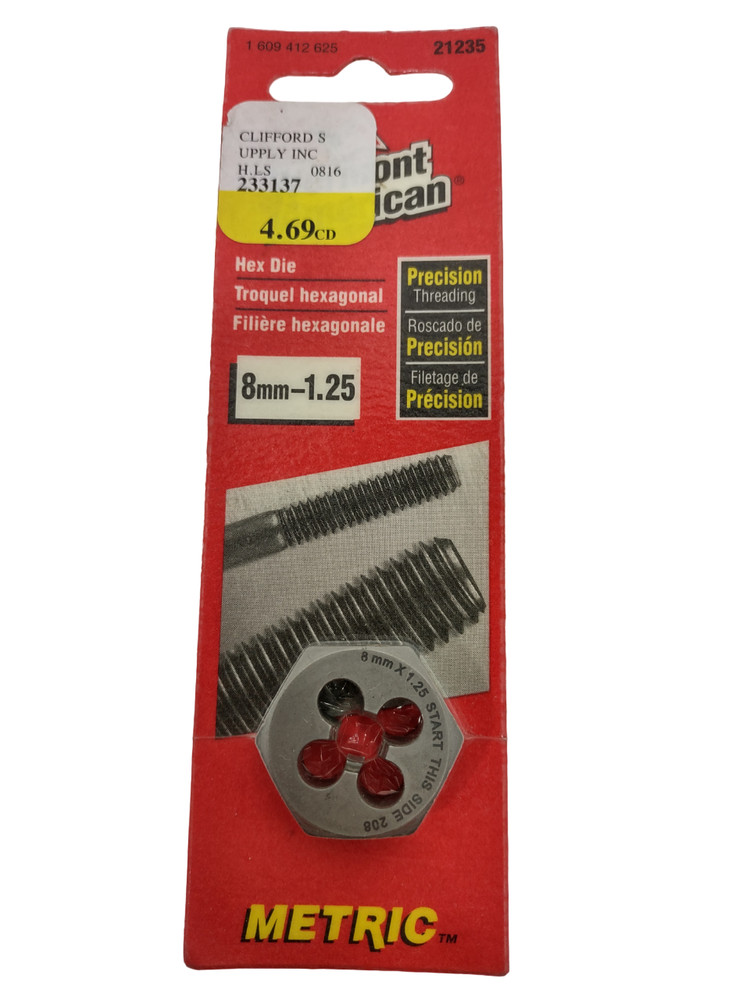 Vermont American 21235 Metric Hex Die 8MM &ndash; 1.25MM