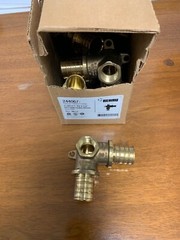 Rehau Everloc Fire pex fittings &ndash; 1&Prime;EV x 1&Prime; EV x 1/2&Prime; FPT Side Outlet Elbow