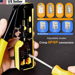 Solsop Pass Through RJ45 Crimp Tool Kit 4 inches x 11 inches, Yellow