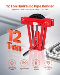 12Ton Heavy-Duty Hydraulic Pipe Bender 1/2-2in 90-180deg Roller Adjust