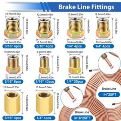 Brake Line Flaring Tool Kit &ndash; 3/16&Prime; & 1/4&Prime; with 25FT Copper Brake Line, 94pcs Fi