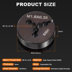 HSS M1.8 x 0.35 Metric Machine Thread Round Die Right Hand High Speed Steel