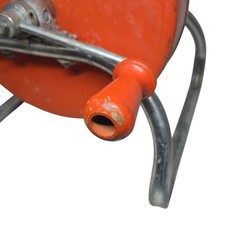 Vintage Hand Crank Drain Auger Snake Reel Industrial Plumber Tool Orange Steel
